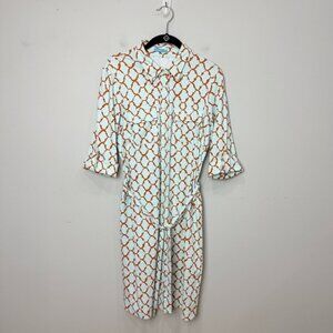 J.McLaughlin Brynn Shirtdress Blue Orange Trellis Print Belted